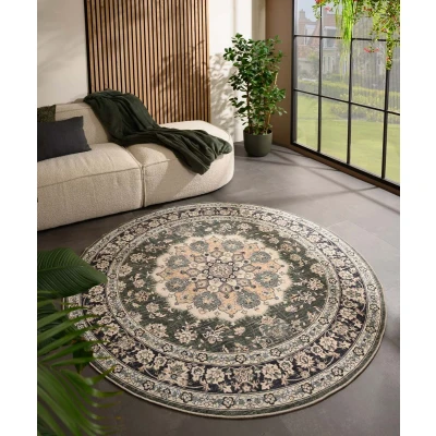Afbeelding van Rond Vintage Buitenkleed Valenca Nova Donkergroen 160 Cm