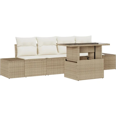 Afbeelding van vidaXL Tuin Sofa Set van 5 Beige PE Wicker Delige