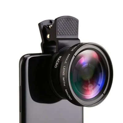 Afbeelding van Axinyue 2 in 1 Fisheye Lens Clip HD Macro Lens,Clip on Groothoek Lens,Mobiele Telefoon 1,Professional 37MM 0.45X 49UV Ultra +
