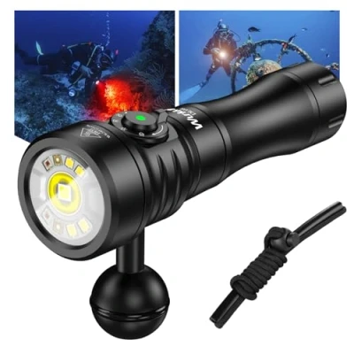 Afbeelding van Wurkkos DL08 onderwater duiklamp 3600 lumen, 274 meter bereik, rood licht en UV, traploos dimbaar, met spot &amp; floodlight modi Type C oplaadbaar, IPX8 CRI 90 ideaal voor onderwaterfotografie