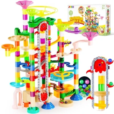 Afbeelding van JOYIN 236 stuks gloeiende marmeren run met gemotoriseerde lift bouwstenen speelgoed 30 Glow in the Dark plastic ks voor kinderen, STEM geschenken 7 jarige jongens en meisjes