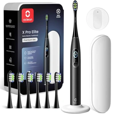 Afbeelding van Oclean X Series Pro Elite Premium Set, Ultra Quiet Powerful Sonic Electric Toothbrush Adults w Smart Screen, Wireless Charge for 35 Days, 4 Modes, 6 Replacement Heads &amp; Travel Case Black