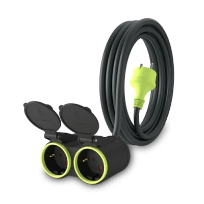 Afbeelding van MutecPower 3m verlengkabel met 2 Schuko stopcontacten IP44 voor buitengebruik H05RR F3G 1,5mm² verlenging geaarde contactdozen voudige verdeler 3 meter zwart/groen