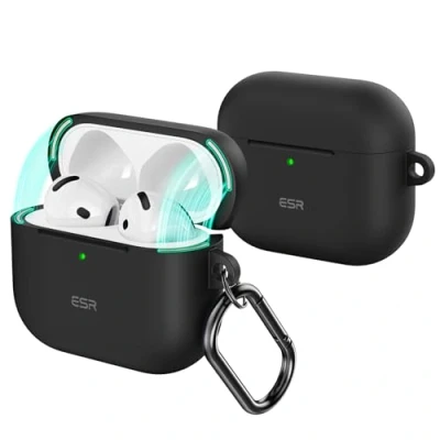 Afbeelding van ESR AirPods 4 hoes (HaloLock), compatibel met 4e generatie (2024) (USB C), magneetsluiting, volledige bescherming tegen vallen, cloud serie, zwart