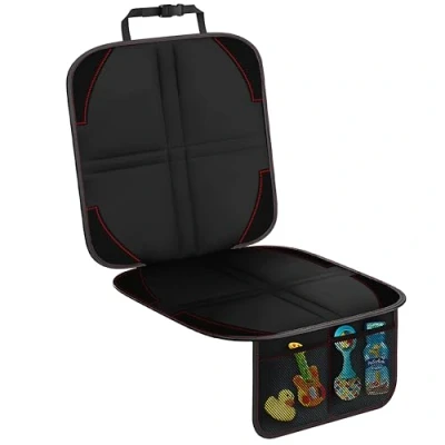 Afbeelding van Retoo Kinderstoelonderlegger, stoelbeschermer, autostoelbeschermer, auto, kinderzitje, autostoelkussen, universele stoelbescherming, antislip, waterdicht, 2 netvakken, ISOfix, geschikt zwart