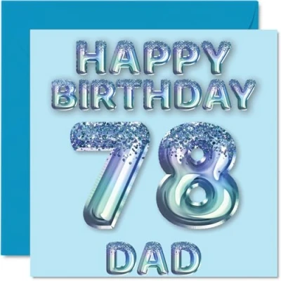 Afbeelding van 78e verjaardagskaart voor papa blauwe glitter feestballonnen gelukkige verjaardagskaarten 78 jarige vader van zoon dochter, 145 mm x cadeau