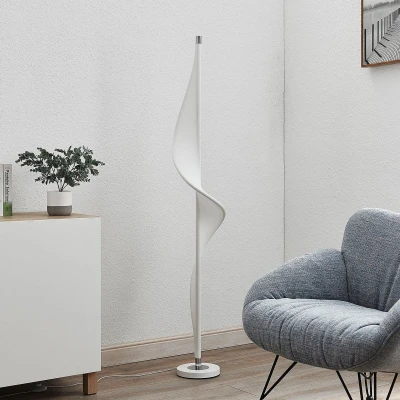 Afbeelding van Lucande vloerlamp met dimmer 1licht aluminium, textiel H: 154 cm wit, chroom Inclusief lichtbron
