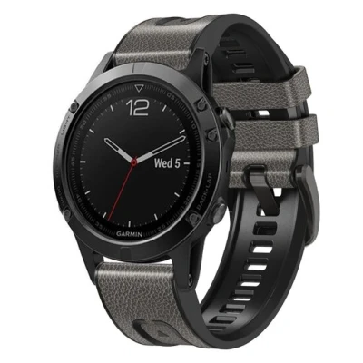 Afbeelding van leer + siliconen bandje Grijs Garmin Fenix 7X / 6X 5X