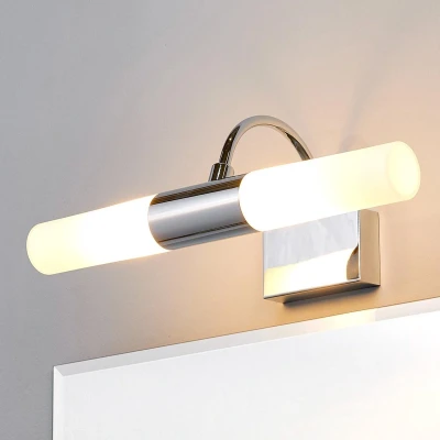 Afbeelding van Lindby Wandlamp 2 lichts glas, metaal H: 13.5 cm G9 wit gesatineerd, chroom