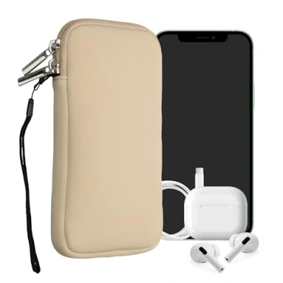 Afbeelding van kwmobile telefoontasje universeel geschikt voor XXL 7&quot; smartphones 17,7 x 8,5 cm Hoesje met rits en polslusje In crème