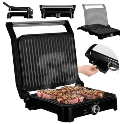Afbeelding van ​Zeegma Grill Chef Base Elektrische Contactgrill 2000W, 2 in 1 en Tosti ijzer, Antiaanbakplaten, Temperatuurregeling, 180 Openklapbaar