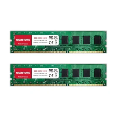 Afbeelding van Gigastone 16 GB (8GB x 2) UDIMM DDR3 1600 MHz geupgrade Ram geheugen interne opslag PC3 12800, CL11, 1.5V, 240 Pin ongebuffered, ECC geschikt voor PC Computer (Desktop Only)