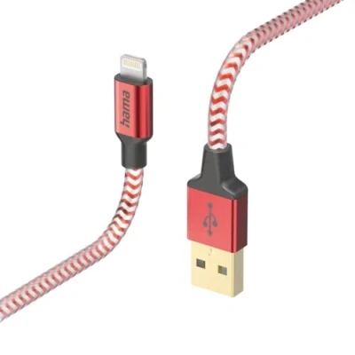 Afbeelding van Hama Oplaadkabel Reflective Usb A Lightning 1,5 M Nylon Rood