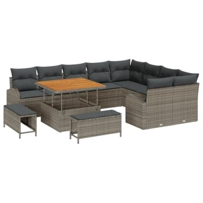 Afbeelding van vidaXL 12 delige Tuin Sofaset met Kussens Grijs Poly Rattan Acacia