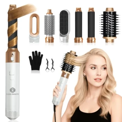 Afbeelding van Fleau Beauty Föhnborstel PRO Edition Multistyler Airstyler Hairwrap Krulborstel Haardroger Haarstyler 6 in 1 Set Wit