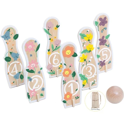 Afbeelding van Classic World Houten Bowlingset Bloemen, 14dlg,
