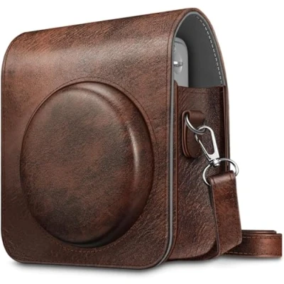 Afbeelding van Fintie Hoes voor Fujifilm Instax Mini 90 Neo Classic, Premium Kunstleer Beschermhoes Reis Cameratas Afdekking met Afneembare Riem, Bruin