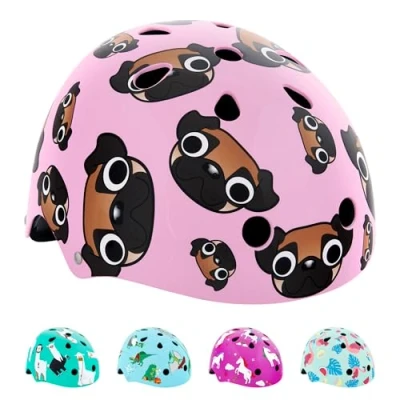 Afbeelding van Mini Hornit Lids Fietshelm voor Kinderen met LED achterlicht Pug Puppies (S)