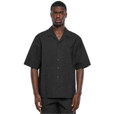 Afbeelding van Urban Classics Herenhemd, relaxed seersucker shirt met korte mouwen, casual overhemd verkrijgbaar in verschillende kleuren, maten S 5XL, zwart, 3XL