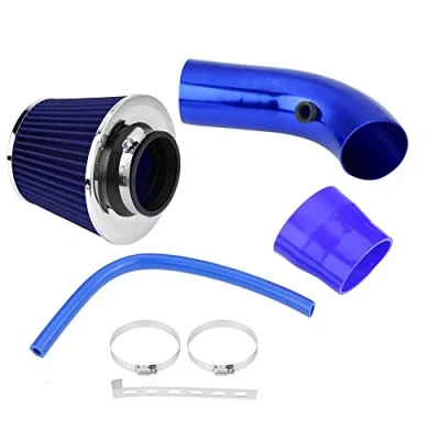 Afbeelding van Auto sportluchtfilter, 76 mm 3 inch universele luchtkoeling luchtinlaatfilter kit, universeel koolstofvezel luchtinlaatsysteem met slang (blauw)