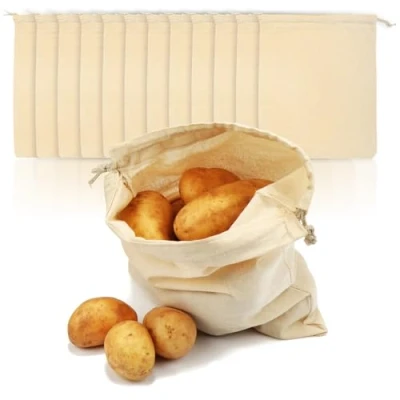 Afbeelding van 12 x katoenen koorden, herbruikbare zak, onbedrukt, ideaal om te schilderen, Oeko Tex ® Standard 100, stuks koorden