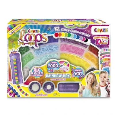 Afbeelding van Craze Loops Rainbow Box Regenboog Loom bandenset met 1000 elastieken om te knutselen, halskettingen, ringen en armbanden zelf maken