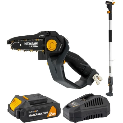 Afbeelding van Batavia Accu 18V Mini kettingzaag 6&#039;&#039; Nexxsaw® Brushless Incl. 2.0 Ah Li ion / 2.4A Lader verlengsteel 124 CM Met deze compacte zaag je snel en gemakkelijk takken andere houtsoorten Ultra
