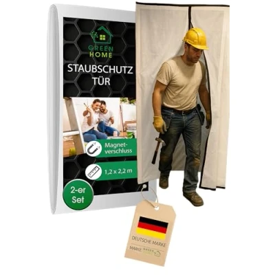 Afbeelding van Green Home Stofdeur magneet set van 2 (vlies) bouwdeur met magnetische sluiting 1,20 x 2,20 m incl. dubbelzijdig plakband