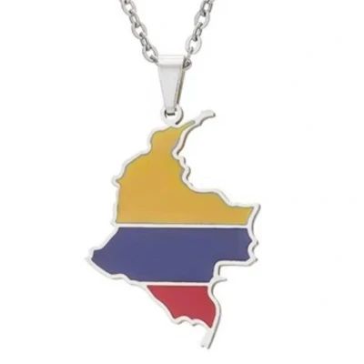Afbeelding van Ketting Colombia Kaart Zilverkleurig Vlag
