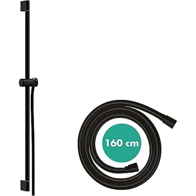 Afbeelding van hansgrohe unica 90 cm met push schuifstuk en doucheslang mat zwart 24401670