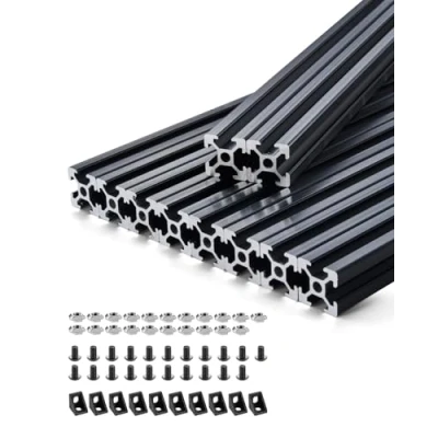 Afbeelding van VEVOR 10 stuks 2020 lineaire geleiding met T groef, gemaakt van aluminiumlegering, zeer sterke, geëxtrudeerde geanodiseerde voor printer, lasergravure, zwart, 1000 mm