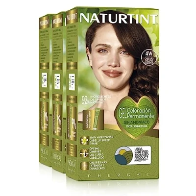 Afbeelding van Naturtint Biobased Haarkleur zonder ammoniak, 4 W stralend donkerbruin, hoog aandeel natuurlijke ingrediënten, verpakking van 3, 510 ml