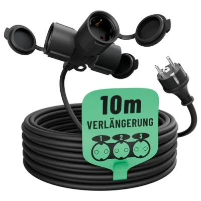 Afbeelding van greate 3 voudige verlengkabel, 10 meter buiten, waterdicht, IP44 voudig, meervoudige stekkerdoos, verlenging voor m, 3500 W, outdoor waterdicht