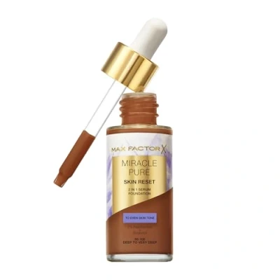 Afbeelding van Max Factor Miracle Pure 2in1 Skin Reset Serum Foundation, 95 100, Deep to Very Deep, vegan formule,egaliseert de teint, medium dekkend resultaat,satijnachtige matte finish, niacinamide&amp;bisabolol,30 ml
