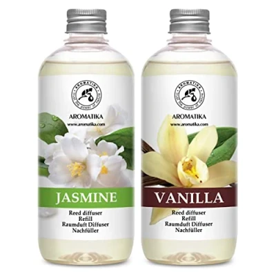 Afbeelding van Navulling geurstokjes Vanille &amp; Jasmin 2x500ml Intensieve Verse Langdurige en Frisse Geur Verdampingsduur van 20 weken Aromatherapie Diffuser Luchtverfrisser huisparfum geurolie hergebruik geurverspreider Aromatika