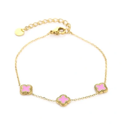 Afbeelding van Bijoutheek Armband (Sieraad) 3 Klavers Pink Goud