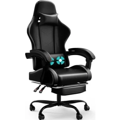 Afbeelding van Devoko Game stoel massage, gaming bureaustoel ergonomische met voetensteun, verstelbare hoofdsteun en lendensteun, in hoogte verstelbaar,Grijs