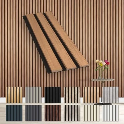Afbeelding van HEXIM Akoestische panelen, monsterstuk, flexibele lamellenwand, hout, mdf wandpanelen, wandbekleding, binnendecoratie, geluidsisolerend (teak AP09 / APH09 monster)