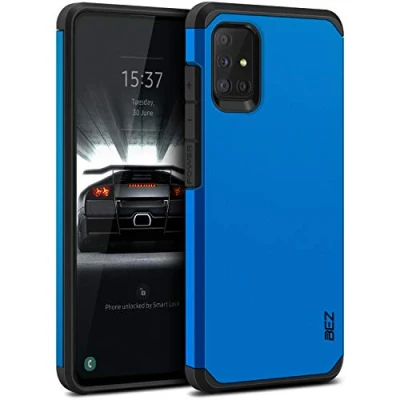Afbeelding van BEZ Samsung A51 Hoesje, Telefoon Te gebruiken met Galaxy A51, Schokabsorberend, Stevige Tweelaagese Hoes, Blauw