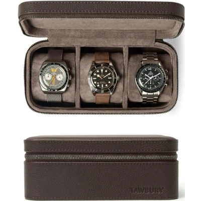 Afbeelding van TAWBURY Lederen horlogeetui voor op reis, horlogedoos 3 horloges, heren, bruin