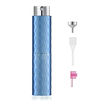 Afbeelding van Toureal 8 ml aluminium parfumverstuiver, navulbaar, leeg, reisparfumverstuiver voor dames en heren, reisverstuiver, fles onderweg (blauw)