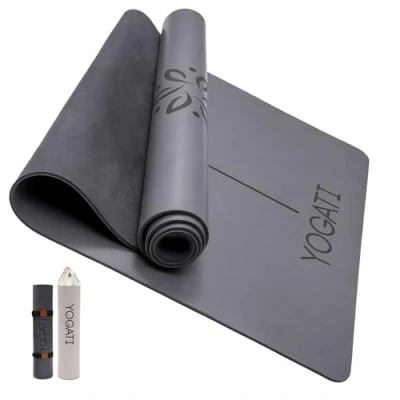 Afbeelding van YOGATI yogamat van natuurlijk rubber met yogatas en draagriem. Antislip voor dames heren uitlijnlijningen. Perfecte trainingsmat thuis. Ideale sportschool,