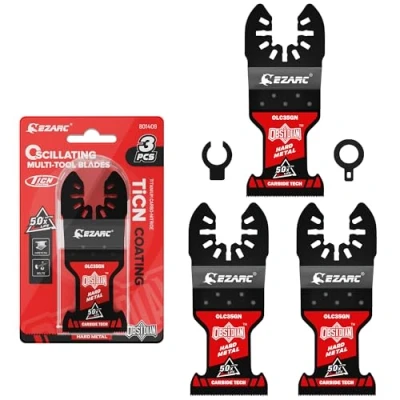 Afbeelding van EZARC 3 delig obsidiaan hardmetaal multitool zaagbladen, oscillerende multifunctioneel gereedschap bladen met snelspanner voor hardmetaal, spijkers, bouten en schroeven