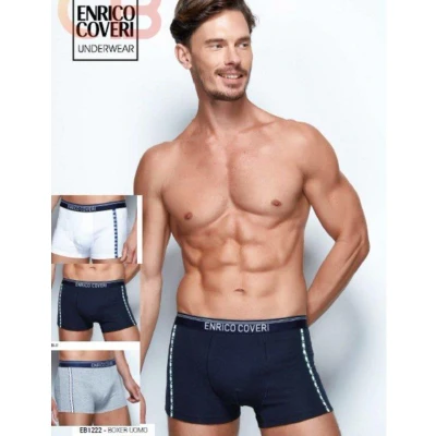 Afbeelding van Enrico Coveri set van 3 stuks katoenen heren boxer in kleuren Blauw Zwart Wit of Grijs MAAT S