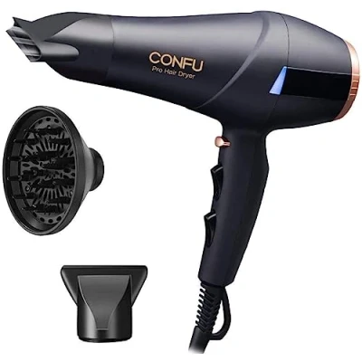 Afbeelding van CONFU professionele föhn met ionentechnologie, 2300 W, diffuser, stylingmondstuk, motor, AC droger, krachtige 2 snelheden en 3 warmtestanden, koud 220 V