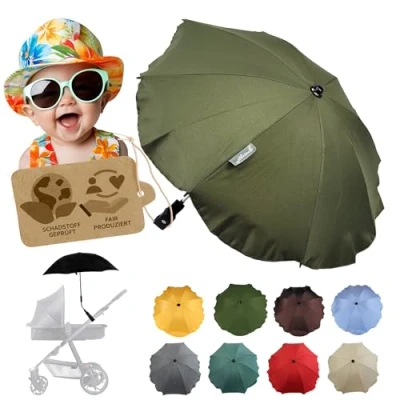 Afbeelding van universele zonwering [Parasol voor kinderwagen] Buggy UV bescherming 50+ met houder buigzame parasol ronde en ovale buizen verstelbaar (olijf)