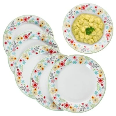Afbeelding van MamboCat Variant Bloempjes, dinerborden, set van 6 stuks, gekleurde porseleinen eetborden voor personen, kleurrijke grote borden hoofdmaaltijden bij het ontbijt, lunch, koffie en avondbrood