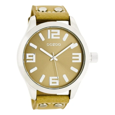 Afbeelding van OOZOO Timepieces Zilverkleurige horloge met beige leren band C1055
