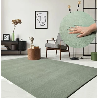 Afbeelding van the carpet relax Moderne pluizige kortpolige tapijt, antislip onderkant, wasbaar tot 30 graden, superzacht, bontlook, Groen, 200 x 280 cm