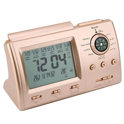 Afbeelding van islamitische Azan wekker, moslimitische gebedswekker, digitaal lcd display, automatische tafelklok, klok, tijdherinnering met pen